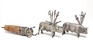 3 Sterling Silver Bull-Form Articles