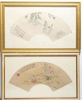 2 Asian Chinese Hand-Painted Fan Mounts