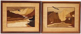 2 Marquetry Landscapes Signed Nelson
