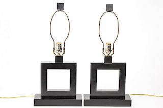 Pair of Contemporary Geometric Cast Metal Lamps