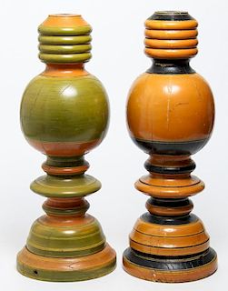 Pair of Indian Wooden Constructivist Lamp Bases
