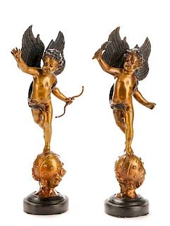 Pair of Spelter Allegorical Figural Putti Statues
