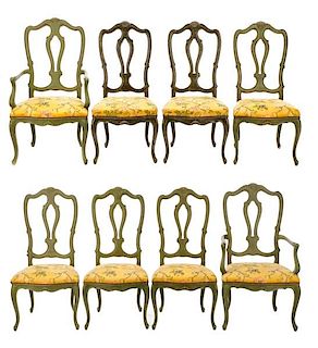 Set, 8 Green Baker Queen Anne Style Dining Chairs