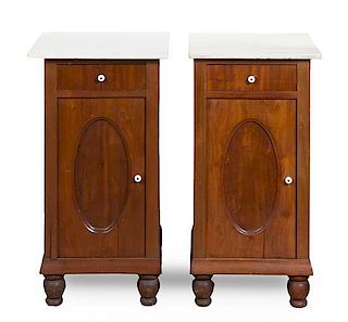 A Pair of Mahogany Bedside Tables Height 30 1/2 x width 16 1/4 x depth 15 1/2 inches.
