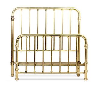 A Brass Spindle Bed and Quilt Height of headboard 50 1/2 inches.