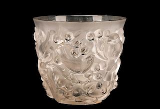 Rene Lalique Clear Frosted Glass "Avallon" Vase