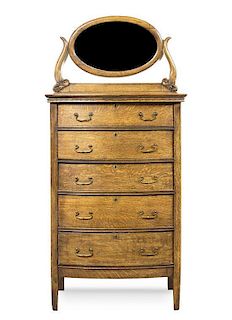An Oak Tall Chest of Drawers Height 65 x width 30 x depth 19 inches.