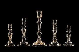Set of 5 Venetian Blown Glass Candle Holders