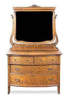 A Victorian Oak Dresser with Mirror Height 72 x width 42 x depth 19 inches.