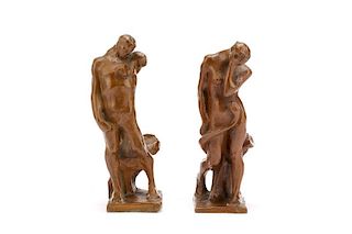 Pair of Heavy Cast Bronze Figures, Adam & Eve
