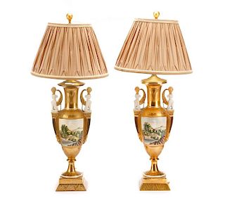 Pair of Old Paris Porcelain Style Table Lamps