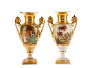 Pair of Old Paris Style Porcelain Figural Urns