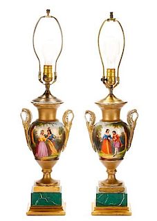 Pair of Old Paris Style Urn Figural Urn Lamps