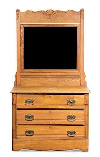 A Victorian Oak Dresser with Mirror Height 72 x width 40 1/2 x depth 17 inches.