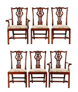 Set, 6 Mahogany Chippendale Style Dining Chairs