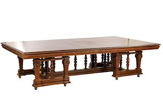 Carved Oak Renaissance Revival Banquet Table