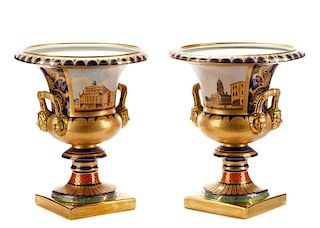 Palatial Pair Sevres Style Porcelain Scenic Urns
