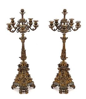 Pair, Louis XV Style Bronze & Marble Candelabras