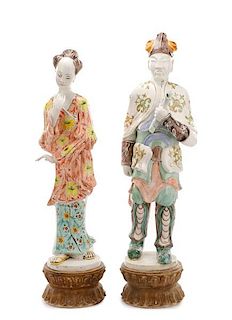 Pair, Tall Italian Majolica Chinoiserie Figures