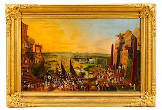 Continental, "Egyptian Procession," Oil, 19th C.