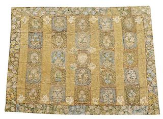 Rare Tapestry-Woven Table Carpet, Wool & Silk