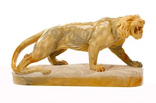 Continental Carved Marble Sculpture of a Tiger