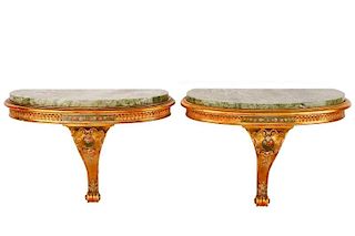 Pair, Giltwood & Marble Wall Brackets