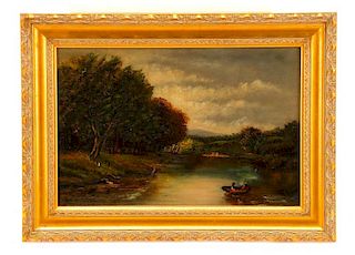 19th C. Landscape with Figures O/C, Unsigned