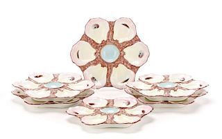 Set of 6 Continental Majolica Oyster Plates