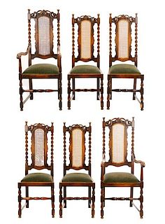 Set 6 Carved Oak Renaissance Revival Dining Chairs