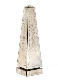 Venetian Glass Etched & Mirrored Obelisk