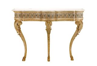 French Rococo Style Marble Top Console Table