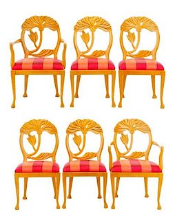 Set, 6 Spanish Carved Floral Dining Chairs