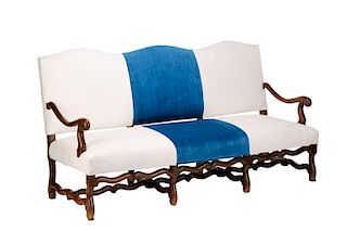 Louis XIV Style Blue & White Upholstered Settee