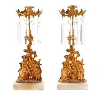 Pair, Gilt Metal & Marble Candles Lustres