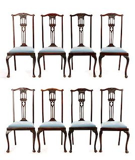 Set, 8 Mahogany Gothic Revival Style Dining Chairs