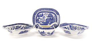 Group of 4 Blue Willow Transferware Serving Pieces