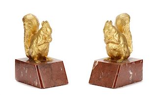 Pair of French Gilt Bronze Squirrel Bookends