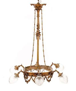 Louis XVI Style Gilt Bronze Six Light Chandelier