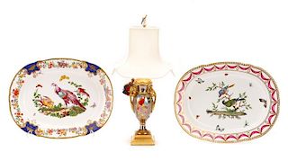 2 Hand Painted Porcelain Platters w/ Table Lamp