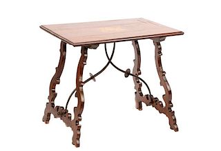 Continental Stained & Inlaid Walnut Trestle Table