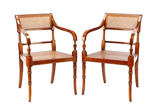 Pair, Kindel Regency Style Caned Armchairs