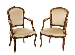 Pair, Louis XV Style Fauteuil Armchairs