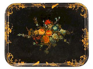 English Hand Painted Floral Papier Mache Tray