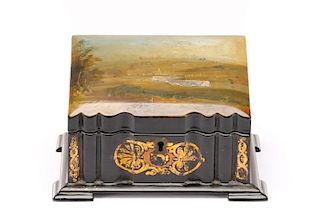 English Lacquered Letter Box, 19th Century