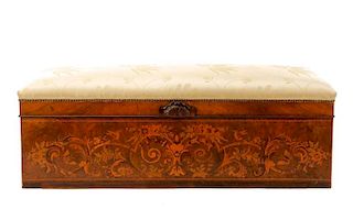 Belle Epoque Style Marquetry Inlaid Storage Bench
