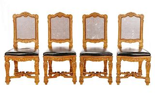 Set, 4 Giltwood Venetian Baroque Style Chairs