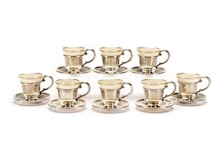 8 Demitasse Cups w/Sterling Holders & Saucers