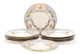 Set of 12 Royal Crown Derby Plates, Floral & Gilt