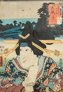 Utagawa Kunisada (Toyokuni III) Height visible 13 5/8 x width 9 3/8 inches.